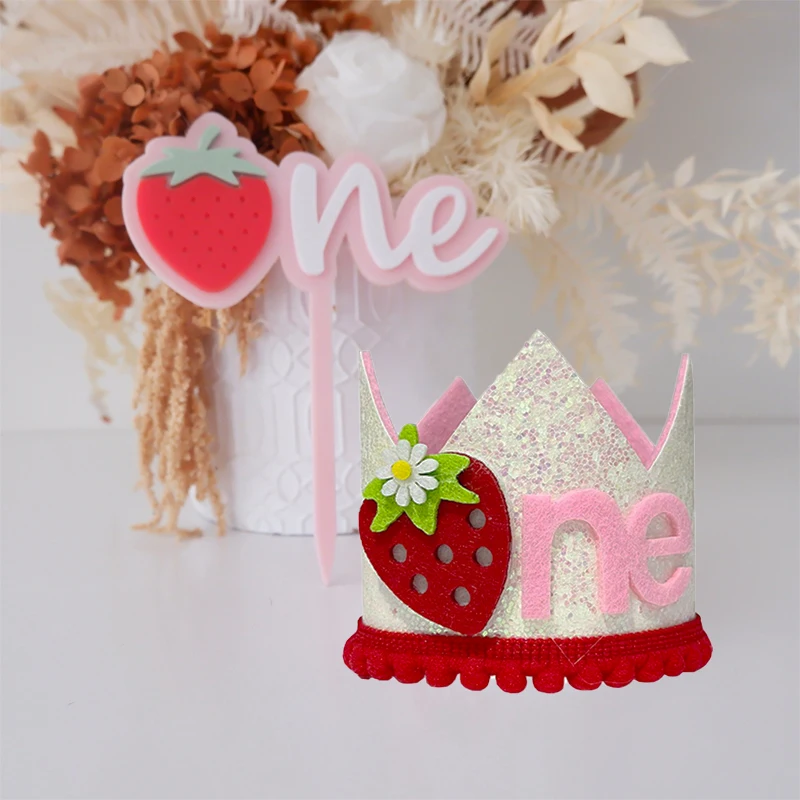 Pink Strawberry Crown Birthday - Baby Food Year Old review and price